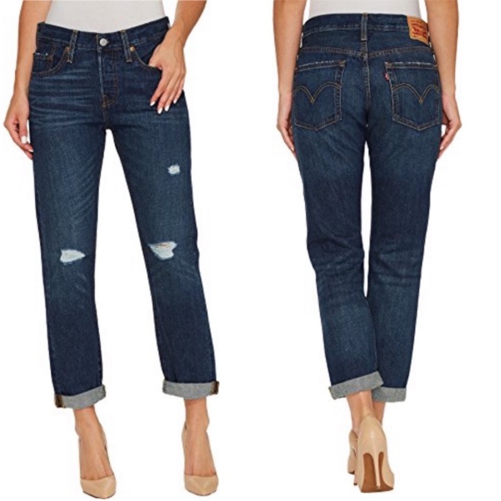 Levi’s Women’s 501 Taper Distressed Button Fly 100% Cotton Jeans SZ 29